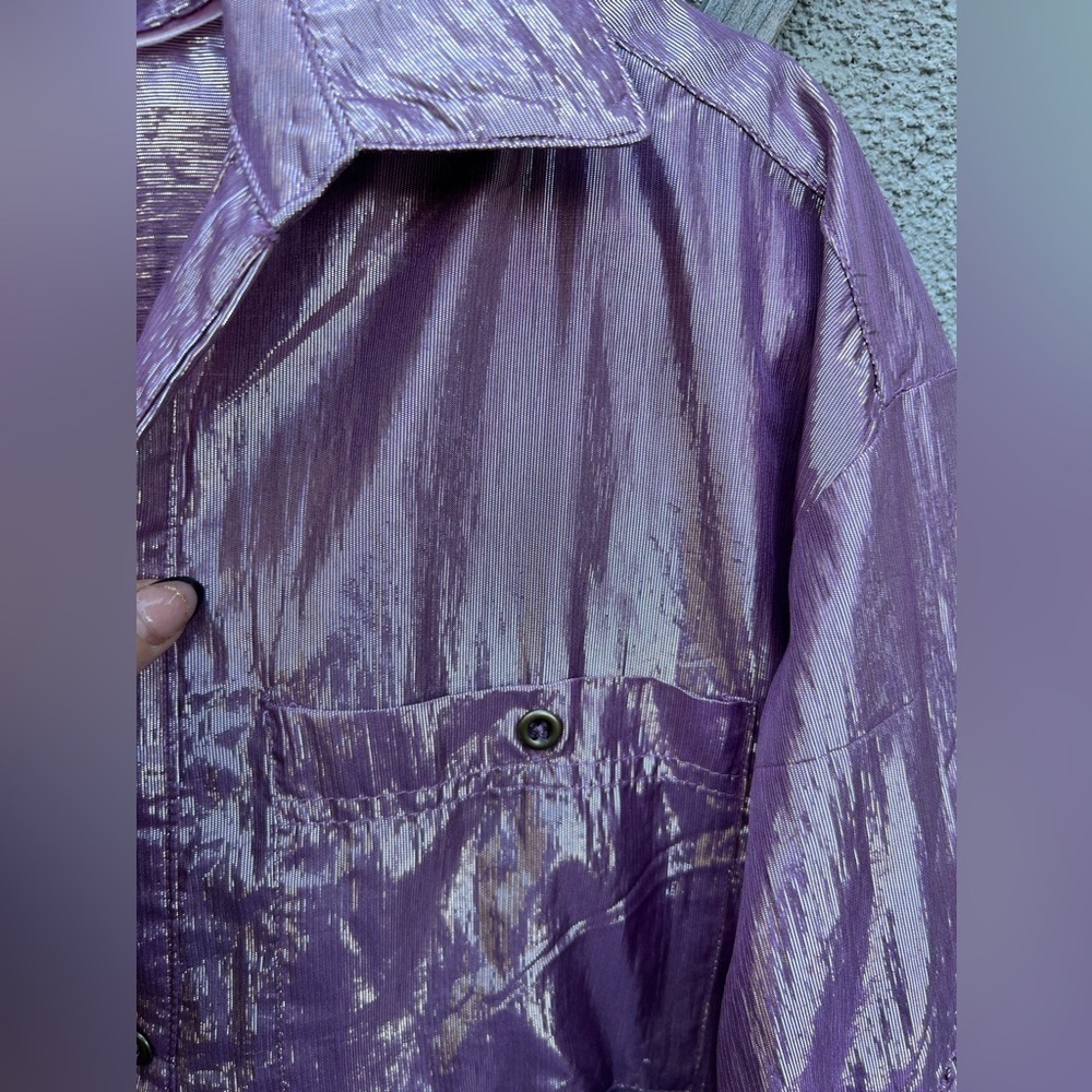 Anthropologie Pilcro Long-Sleeve V-Neck Metallic High-Low Dress in Lilac - Picture 9 of 13